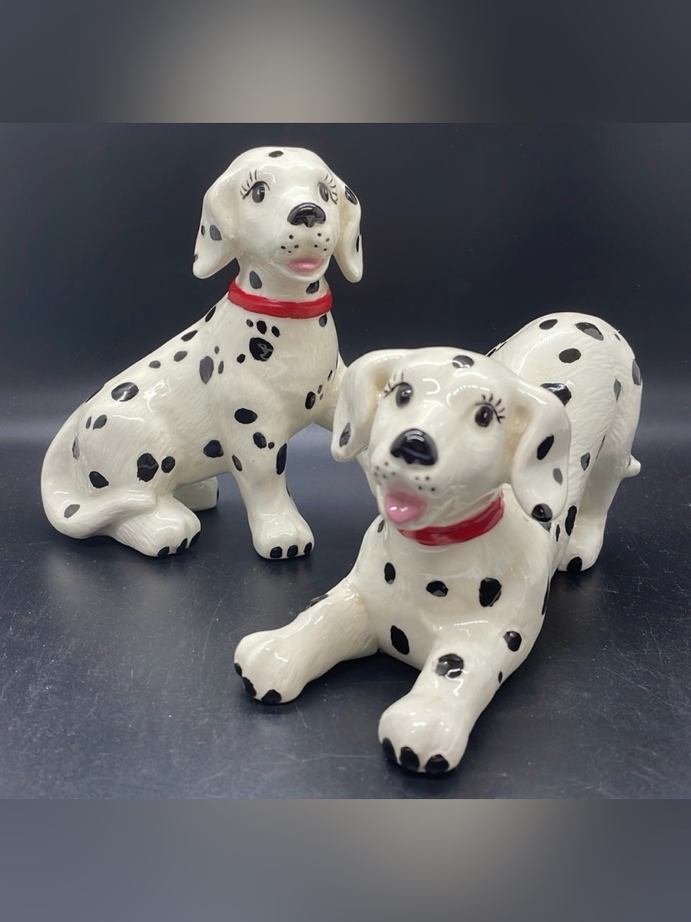 Vintage MCM 60s Ceramic Glossy Dalmatian Dog Figurine Pair Set of 2